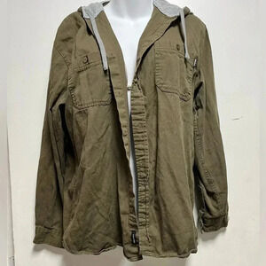 Molokai Surf Co shirt jacket men sz XL Hooded Button Up Olive Green 100% Cotton